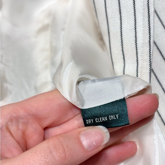 Ralph Lauren Vintage Linen White Black Pinstriped Women’s Blazer Size 12 - Picture 10 of 10